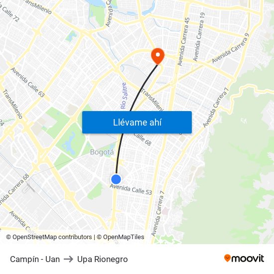 Campín - Uan to Upa Rionegro map