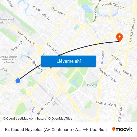 Br. Ciudad Hayuelos (Av. Centenario - Av. C. De Cali) to Upa Rionegro map