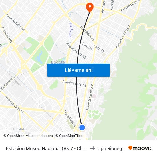 Estación Museo Nacional (Ak 7 - Cl 29) to Upa Rionegro map