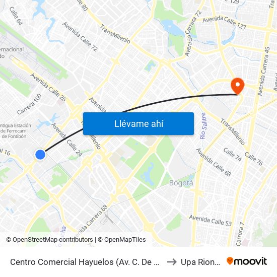 Centro Comercial Hayuelos (Av. C. De Cali - Cl 20) to Upa Rionegro map