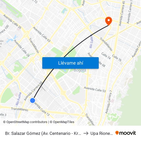 Br. Salazar Gómez (Av. Centenario - Kr 65) (A) to Upa Rionegro map