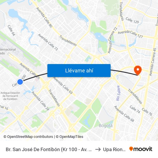 Br. San José De Fontibón (Kr 100 - Av. Esperanza) to Upa Rionegro map