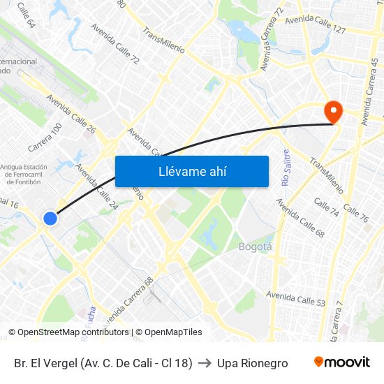 Br. El Vergel (Av. C. De Cali - Cl 18) to Upa Rionegro map