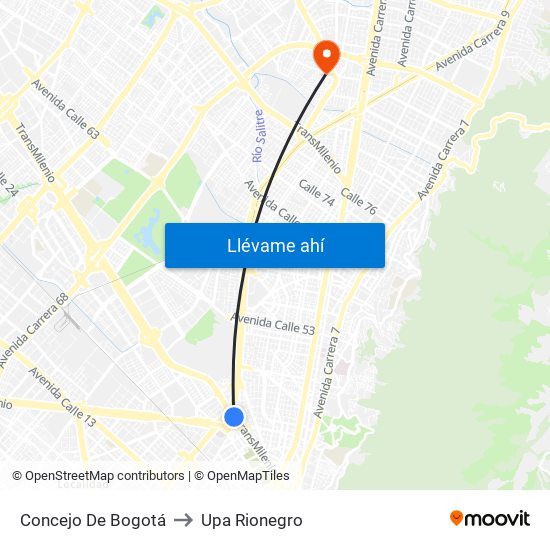 Concejo De Bogotá to Upa Rionegro map