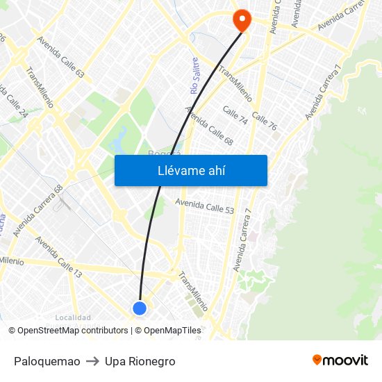 Paloquemao to Upa Rionegro map