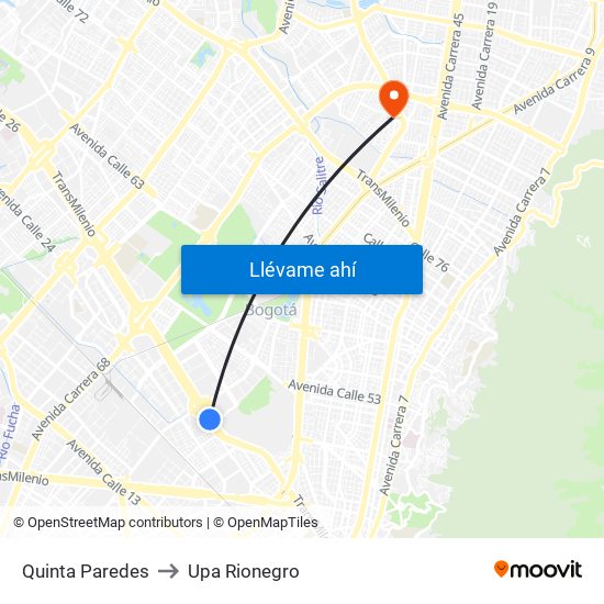 Quinta Paredes to Upa Rionegro map