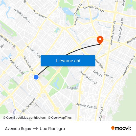 Avenida Rojas to Upa Rionegro map