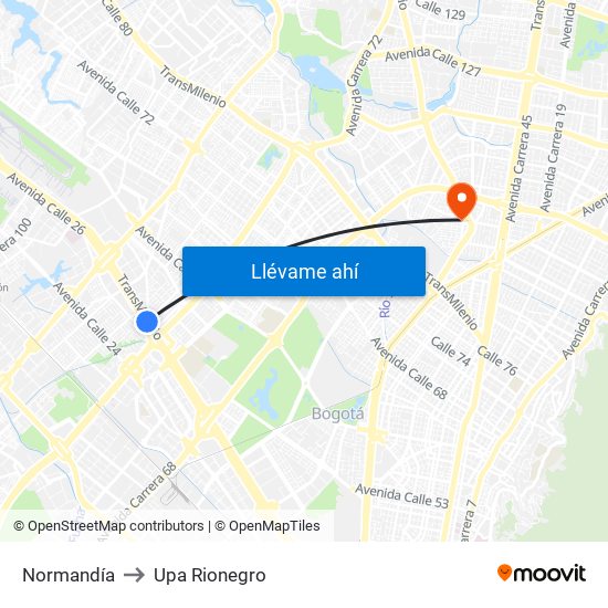 Normandía to Upa Rionegro map