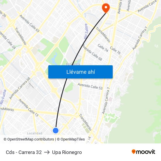 Cds - Carrera 32 to Upa Rionegro map