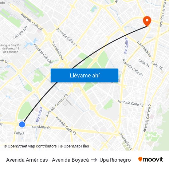 Avenida Américas - Avenida Boyacá to Upa Rionegro map