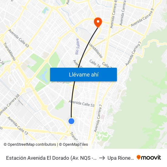 Estación Avenida El Dorado (Av. NQS - Cl 40a) to Upa Rionegro map