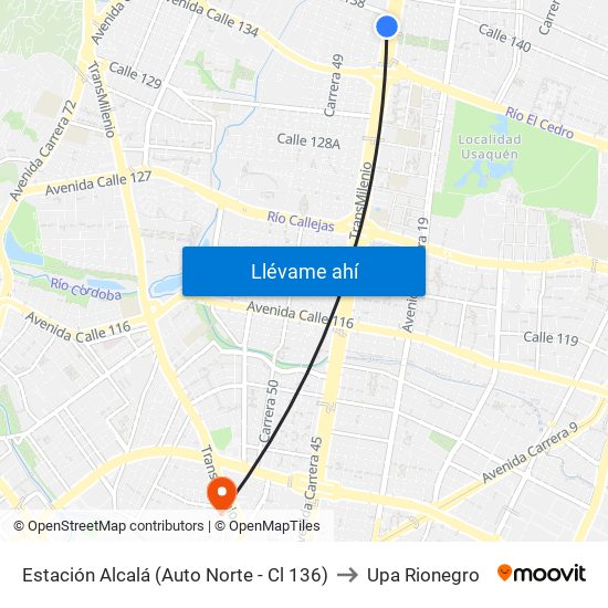 Estación Alcalá - Colegio Santo Tomás Dominicos (Auto Norte - Cl 136) to Upa Rionegro map