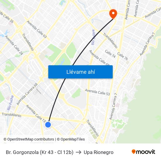 Br. Gorgonzola (Kr 43 - Cl 12b) to Upa Rionegro map