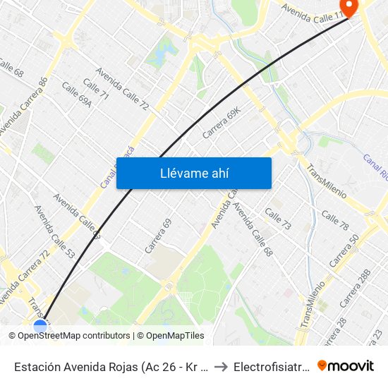 Estación Avenida Rojas (Ac 26 - Kr 69d Bis) (B) to Electrofisiatría Sas map