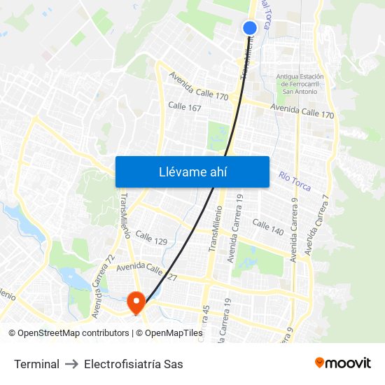 Terminal to Electrofisiatría Sas map