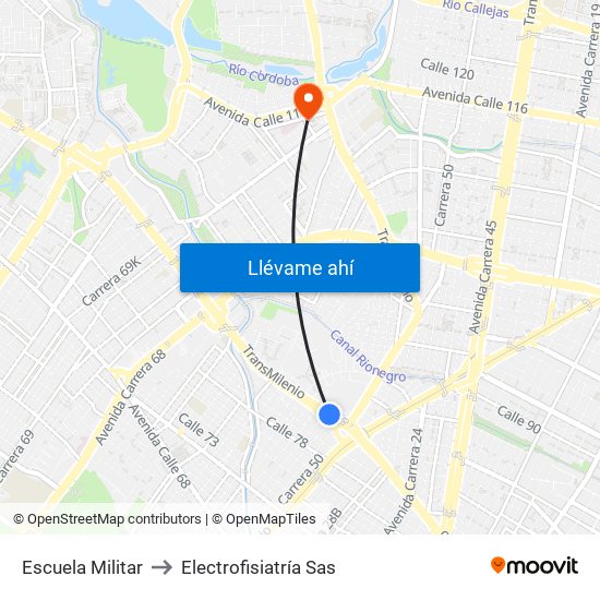 Escuela Militar to Electrofisiatría Sas map