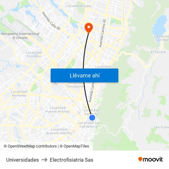 Universidades to Electrofisiatría Sas map