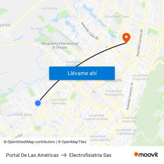 Portal De Las Américas to Electrofisiatría Sas map