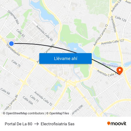 Portal De La 80 to Electrofisiatría Sas map