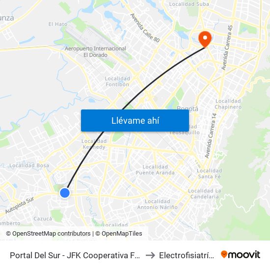 Portal Del Sur - JFK Cooperativa Financiera to Electrofisiatría Sas map