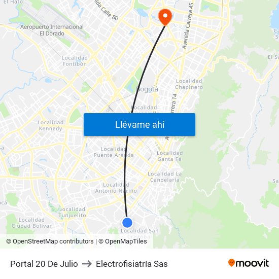 Portal 20 De Julio to Electrofisiatría Sas map