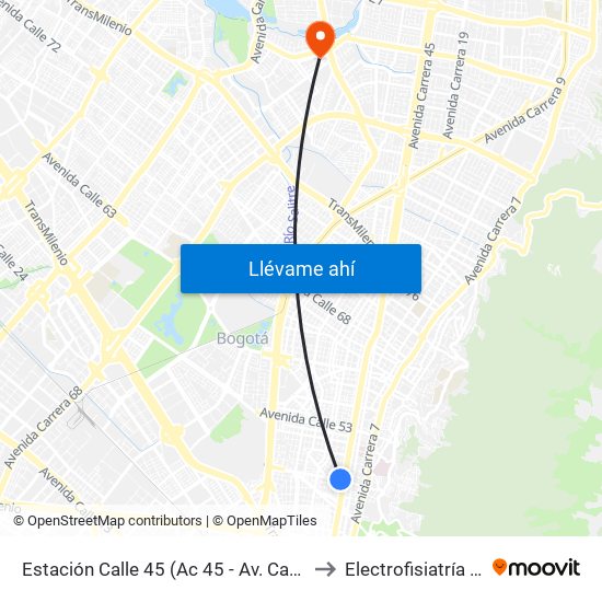 Estación Calle 45 (Ac 45 - Av. Caracas) to Electrofisiatría Sas map