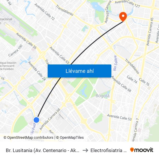 Br. Lusitania (Av. Centenario - Ak 68d) to Electrofisiatría Sas map