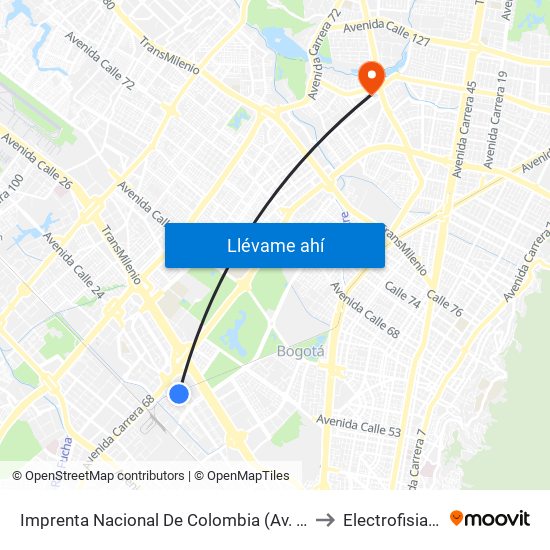 Imprenta Nacional De Colombia (Av. Esperanza - Kr 66) to Electrofisiatría Sas map