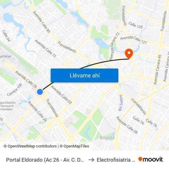 Portal Eldorado (Ac 26 - Av. C. De Cali) to Electrofisiatría Sas map