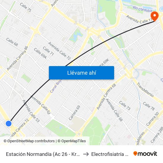 Estación Normandía (Ac 26 - Kr 74) to Electrofisiatría Sas map