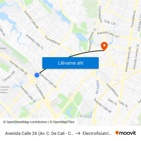 Avenida Calle 26 (Av. C. De Cali - Cl 51) (A) to Electrofisiatría Sas map