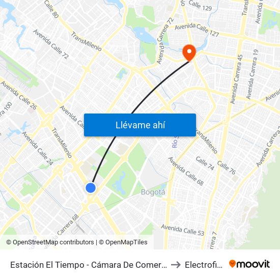 Estación El Tiempo - Cámara De Comercio De Bogotá (Ac 26 - Kr 68b Bis) to Electrofisiatría Sas map