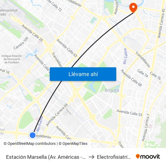 Estación Marsella (Av. Américas - Kr 69b) to Electrofisiatría Sas map