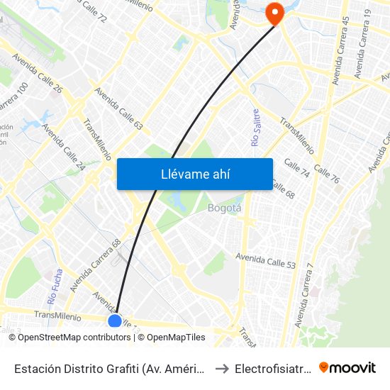 Estación Distrito Grafiti (Av. Américas - Kr 53a) to Electrofisiatría Sas map