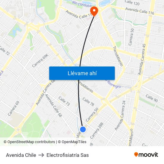 Avenida Chile to Electrofisiatría Sas map