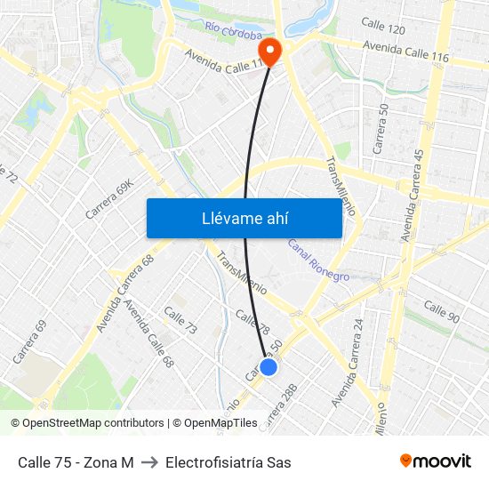 Calle 75 - Zona M to Electrofisiatría Sas map