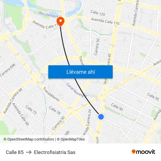 Calle 85 to Electrofisiatría Sas map