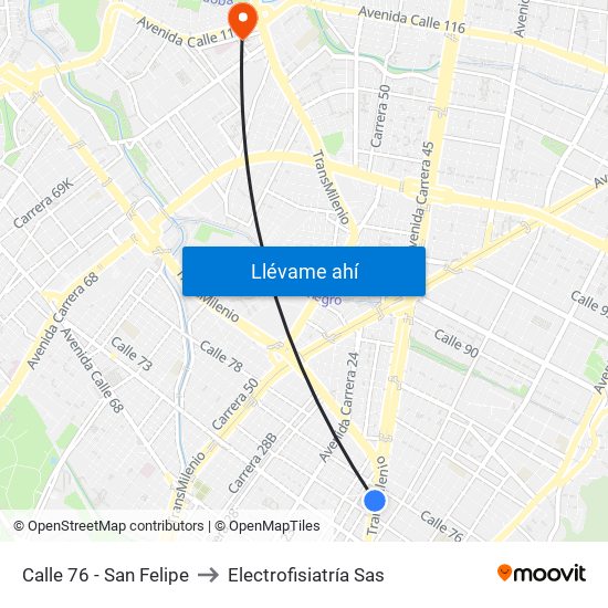 Calle 76 - San Felipe to Electrofisiatría Sas map