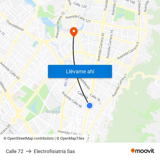 Calle 72 to Electrofisiatría Sas map