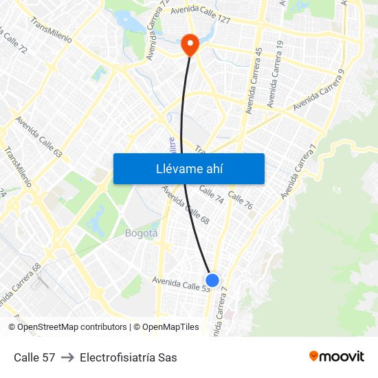 Calle 57 to Electrofisiatría Sas map