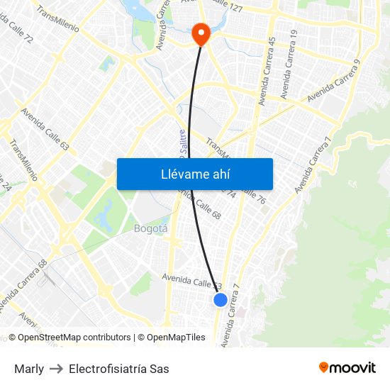 Marly to Electrofisiatría Sas map