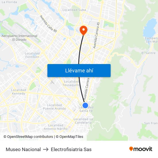 Museo Nacional to Electrofisiatría Sas map