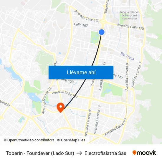 Toberín - Foundever (Lado Sur) to Electrofisiatría Sas map