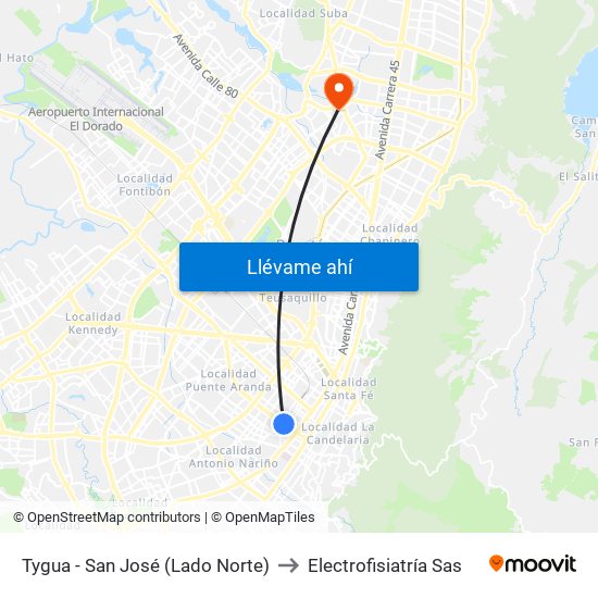 Tygua - San José (Lado Norte) to Electrofisiatría Sas map