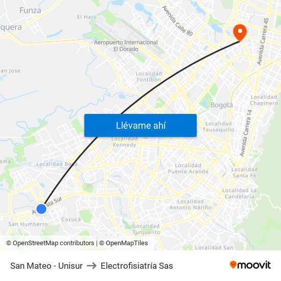 San Mateo - Unisur to Electrofisiatría Sas map