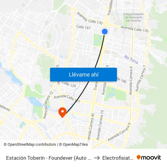 Estación Toberín - Foundever (Auto Norte - Cl 166) to Electrofisiatría Sas map