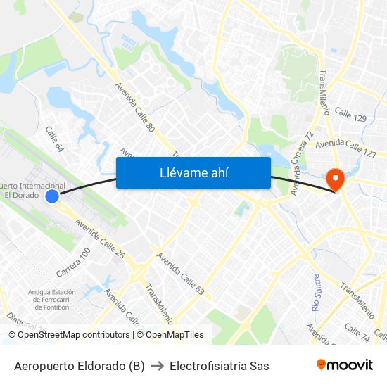 Aeropuerto Eldorado (B) to Electrofisiatría Sas map
