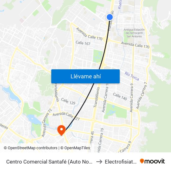 Centro Comercial Santafé (Auto Norte - Cl 187) (B) to Electrofisiatría Sas map