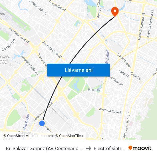 Br. Salazar Gómez (Av. Centenario - Kr 65) (A) to Electrofisiatría Sas map