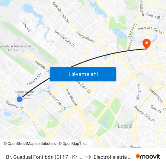 Br. Guadual Fontibón (Cl 17 - Kr 96h) to Electrofisiatría Sas map